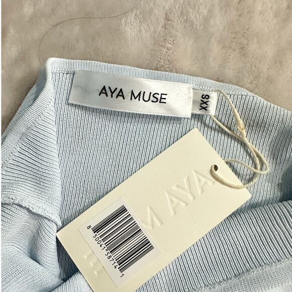 Aya Muse Tipo Mini Dress Women's XXS Light Blue Cowl Neck Open Back Halter $650 - Picture 5 of 11